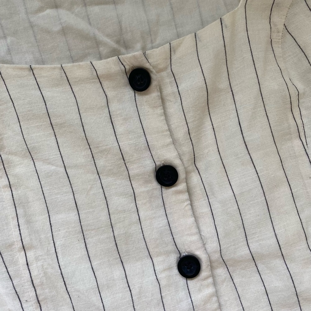 Zara Cream Pin Stripe Ruffle Button Front Crop Top Shirt - Picture 5 of 10